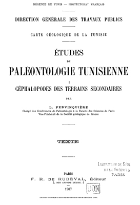 Pervinquiere L. Etudes de paleontologie tunisienne. Pervinquiere L. Etudes de paleontologie tunisienne.