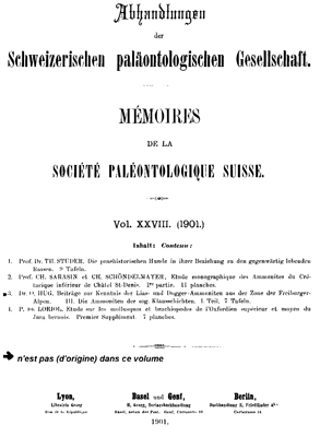  Étude monographique des ammonites du crétacique inférieur de Châtel-Saint-Denis.